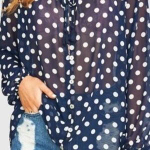 Show Me Your MuMu Navy and White Polka Dot Blouse